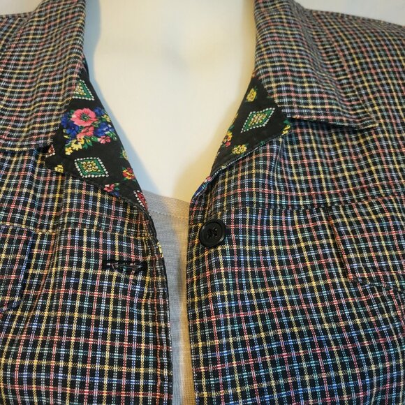 Lucia Vintage Women’s SZ 16 Black, Red, Blue, Yellow Plaid Button Down Blazer - Picture 3 of 6